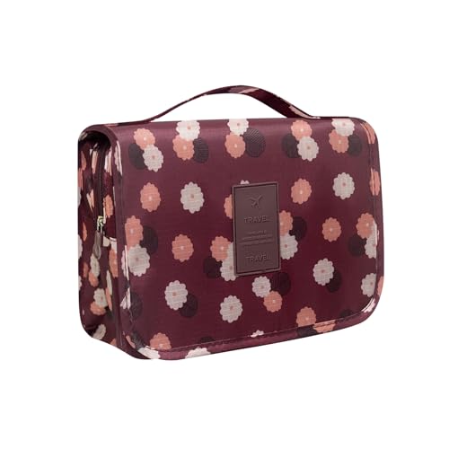 Neceser de Viaje, Neceser Colgante, Neceser Mujer, Organizador Maquillaje Impermeable, Bolsa Aseo Portátil, Accesorios de Viaje, para Hombre y Mujer, Flor Roja