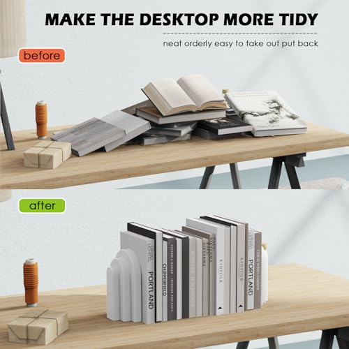 Wageso Concrete Bookends for Heavy Book, Decorative Modern Shelf Book Ends - image 8
