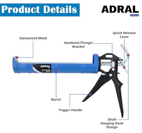 Image of 9-Inch Lightweight Caulking Gun with Aluminium Handle | 10:1 Thrust Ratio | Spot Welded Barrel | Hardened Brackets | Steel Comfortable Grip | Welded End Caps | 425g