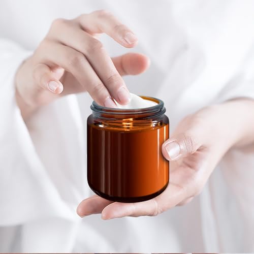 4 oz Amber Glass Jars With Lids(24 pcs),Round Glass Cosmetic Jar With Lid With Inner Liners,4 oz Glass Jars With Lids For Cream, Lotions, Powders and Ointments4
