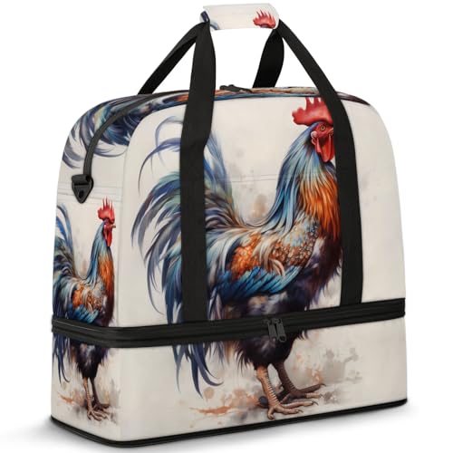 Large Weekender Overnight Bags Colorful Animal Rooster Travel Duffel Bag for Women Men Gym Bag With Shoe Compartment Foldie Travel Tote Bag Carry On Personal Item Bag for Travel Gym Sports