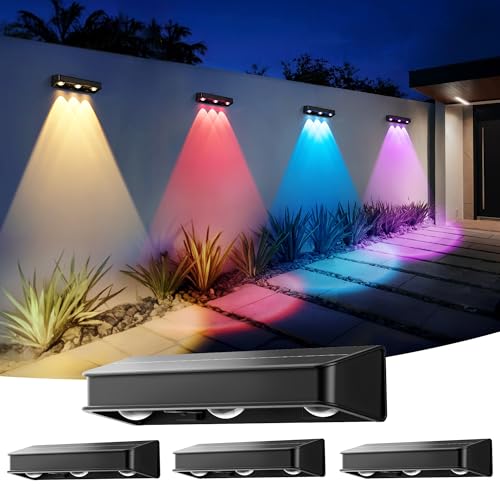AUDERWIN Solar Fence Lights, 1200 mAh Solar Wall Lights Outdoor Waterproof IP65 led for Outside Backyard, Patio, Front Porch, Yard, House, Garden, Pool, Halloween Decor (4 Pack) 10 Modes