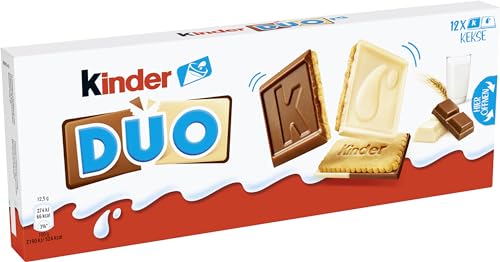 Kinder Duo, 12 galletas cubiertas de chocolate blanco y chocolate con leche 150g