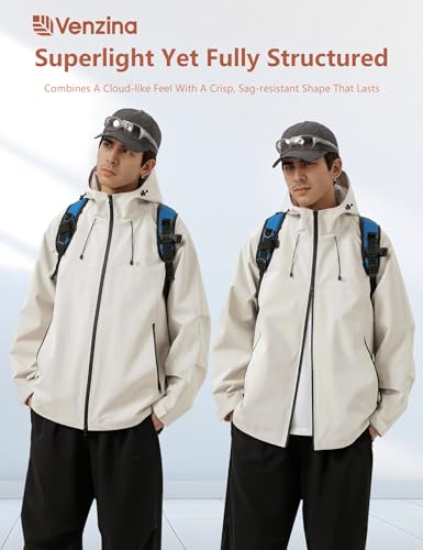 Image of Venzina Men's Waterproof Rain Jacket-Lightweight Windbreaker with Color Block Design, Breathable for Urban Outdoor, Daily Commuting I Fashion Unisex Couple Jacket