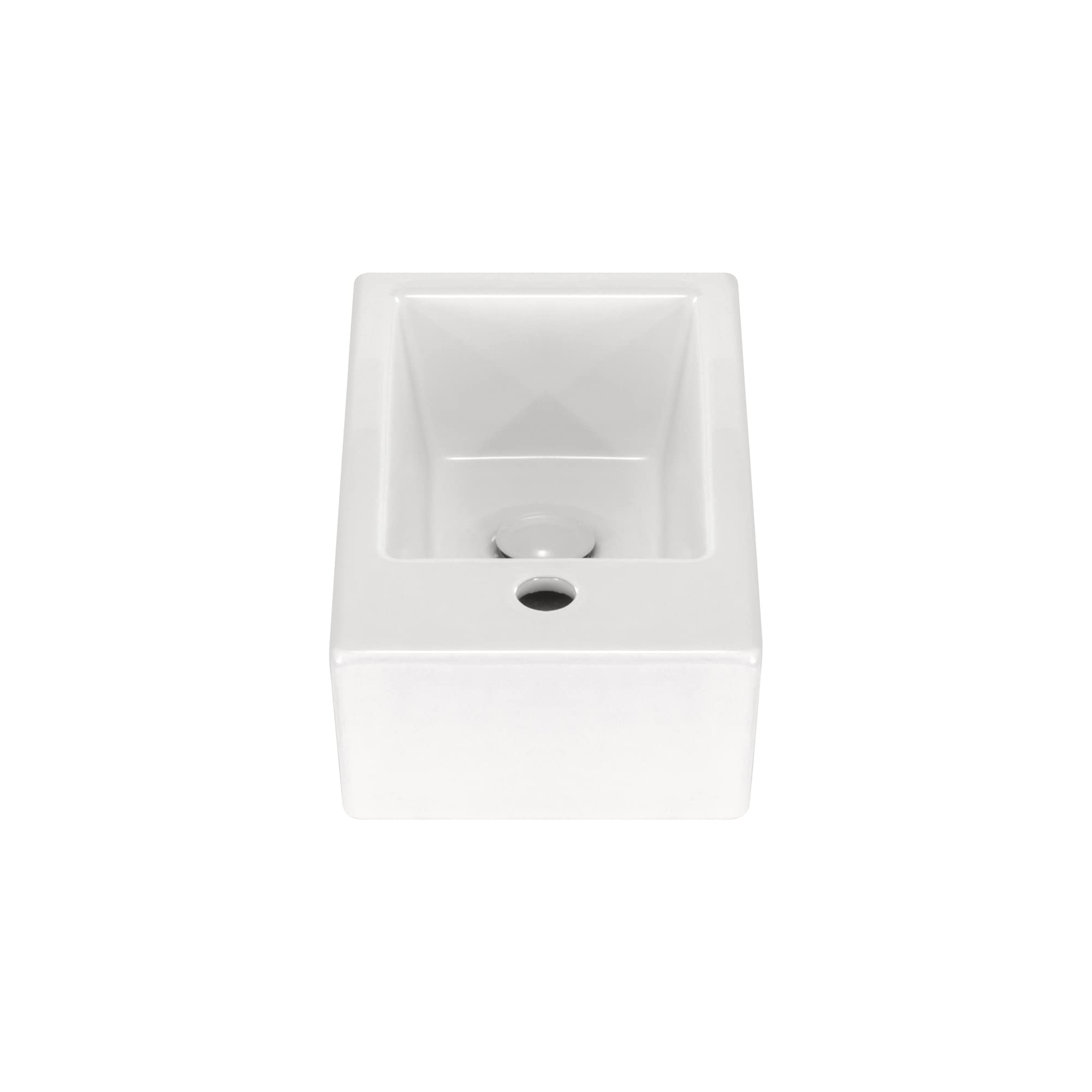 Lavabo sobre Encimera Rectangular en Ceramica Brillante VOMANO | 25x50x24 cm | Incluye Tapon "Pop Up" con Valvula de Desague Click Clack | Sin Taladro Grifo | Color Blanco