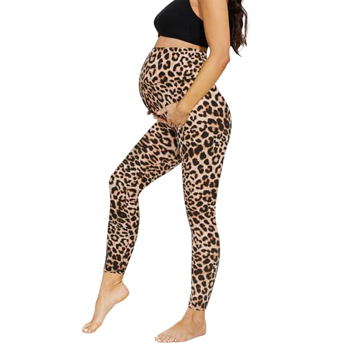 AMIYOYO Maternity Leggings Over Bump High Waisted Stretchy Belly Support Pregnancy Pants Women Yoga Workout Trousers Leopard 2XL