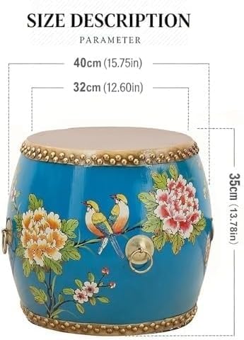 ELEFOCUS Chinese Drum Stool Classical Footstool Decorative Garden Stools Glazed Hand-Painted Drum Stool Can Support Up to 300lb(White 10)