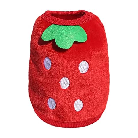Pleenild Guinea Pig Costume Soft Strawberry Pet Apparel Warm Plush Pet Clothes for Guinea Pig Ferret Chihuahua and Other Small Animals, Red Cover