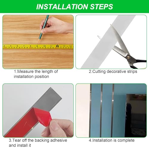 6 m Zierleiste Selbstklebend Edelstahl, 25 mm Breit Selbstklebende Leisten Metallleiste, Silber Zierstreifen, Chromleiste Selbstklebend, für Wand Spiegel Möbel Türen