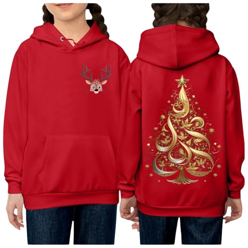 Cute Christmas Tree Hoodie for Kids Holiday Sweatshirt with Colorful Reindeer & Stars Cozy Warm Outfit for Boys & Girls