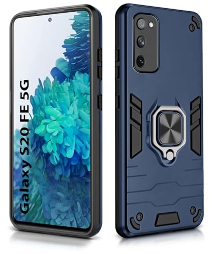 Image of WOW IMAGINE Shock Proof Back Case Mobile Cover for Samsung Galaxy S20 FE 5G | Back Cover Case (Tough Armor | Hybrid PC + TPU | Ring Holder & in-Built Kickstand | Blue)