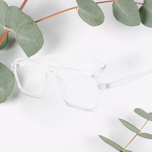 Image of Peter Jones Clear Transparent Square Unisex Medium Sleek Optical Frame with Anti Glare Lenses (AG216T)