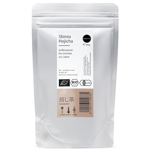 Shinto BIO Hojicha Japanischer gerösteter Grüntee aus Uji Japan mild aromatisch & koffeinarm JAS & EU BIO zertifiziert Premium japanischer Tee Alternative zu Matcha & Bio Grüntee