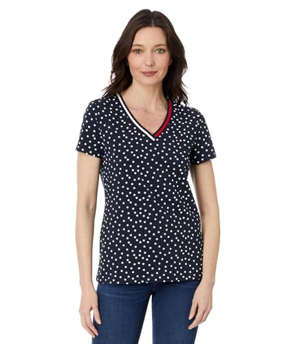 Tommy Hilfiger Short Sleeve Tops-Cotton Shirts for Women with V-Neckline and Logo Detail