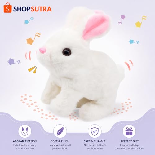 Image of Interactive Plush Toy Dog with Walking Movement, Sound Function and Tail Motion (White Rabbit)