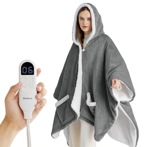 Bedsure Heated Blanket Wearable Shawl - Electric Wrap Poncho Blanket Hoodie for Adult, Birthday...
