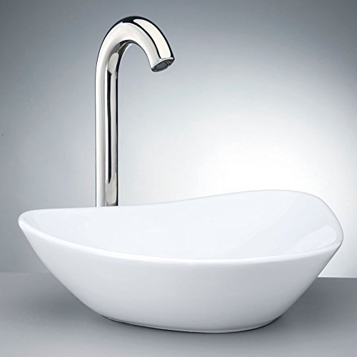 KRONE Joshua - Porcelain Bowl Bathroom Vessel Sink, 13.75 Inch x 17 Inch Modern Above Counter Bathroom Sink White Porcelain Ceramic Vessel Vanity Sink (Glossy White)