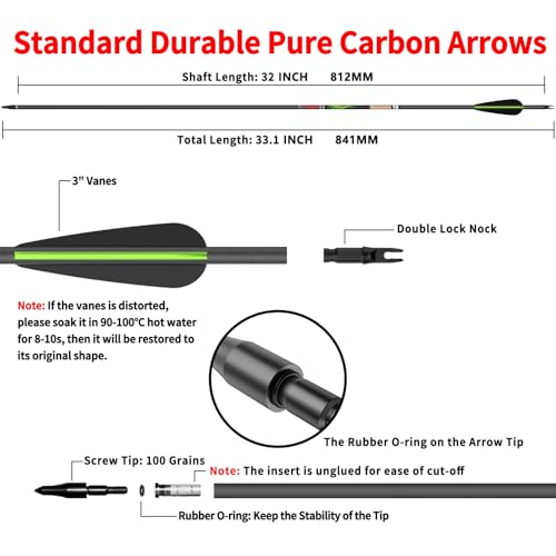 Image of sanlida 100% Pure Carbon Hunting Arrows, Olympic-Grade 10 Spines Deflection (Unique), 0.001 inch /0.003 inch /0.006 inch Straightness, Buy 12 Get 12 Free /Buy 6 Get 6 Free, for Compound & Recurve Bows (12 /24PCS)