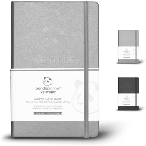 Panda Planner Undated Venture Planner - Entrepreneur 90 Day Planner - 3 Month Calendar, Weekly Agenda & Daily Planner - Hardcover Productivity Planner - 5.25” x 8.25” (Grey)