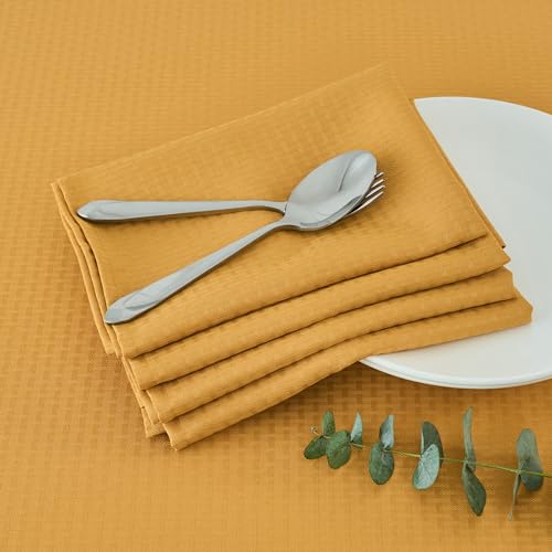 Image of maxmill Cloth Napkins Weaved Texture Pattern Soft Comfortable and Luxury Serviette for Restaurant Family Dinners Weddings Parties and Banquets Set of 4 Pieces, 20 x 20 Inch Ochre Yellow