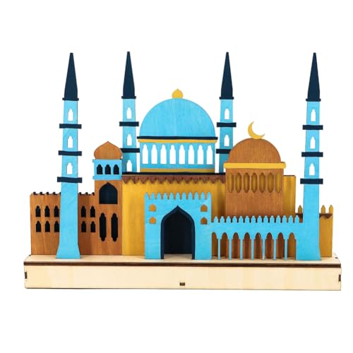 Uposao Eid Mubarak Decoracion Lámpara de madera Musulmana, Lámpara Palacio Estrella Luna LED Adornos Oficina para Ramadán Decoraciones Fiesta Eid