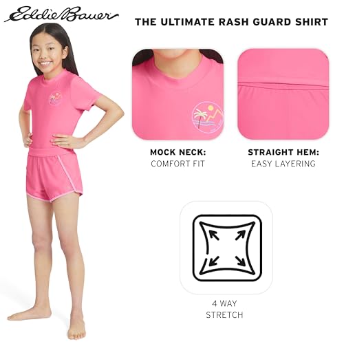 Image of Eddie Bauer Girls' UPF 50+ Rash Guard Sun Tee Shirt and Swim Short Set