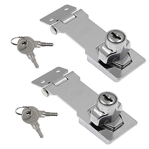 2Pcs Keyed Hasp Locks 3 Inch Twist Knob Keyed Locking Hasp, Metal Safety Hasp Latches Keyed Different for Small Doors, Cabinets (Sliver)