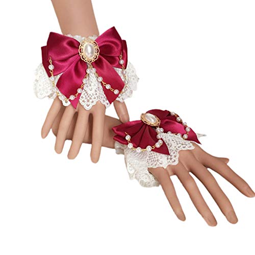 Floral Lace Bowknot Pearl Chain Wristband - Female Teen Bracelet - White4