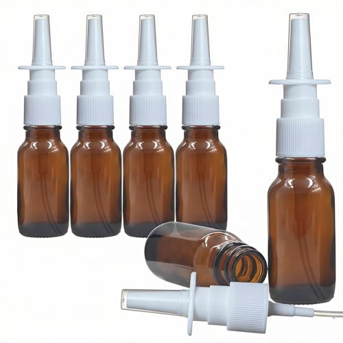 6PCS 15ML (Quality Improved) Empty Brown Glass Sprayer Nasal Bottle For Nasal Irrigation Spray Medical Saline Water Applications