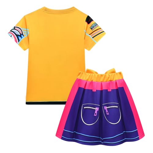 WYYXXT Girls Rumi Princess Short T-Shirt Skirt Set Halloween Birthday Party Pop Outfits 6-7 Years Yellow