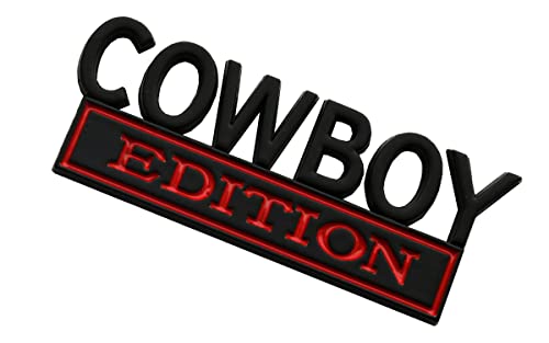 Image of 2Pcs Cowboy Edition Emblems 3D Badge Sticker Decal Compatible with Vehicle, Car, Truck, SUV, Door Decoration (Black /Red)
