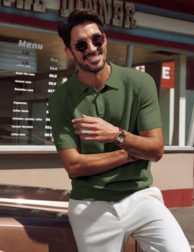 PJ PAUL JONES Men's Polo Shirt Short Sleeve Textured Knit Button Shirts Raglan Sleeve Casual Golf Shirt4