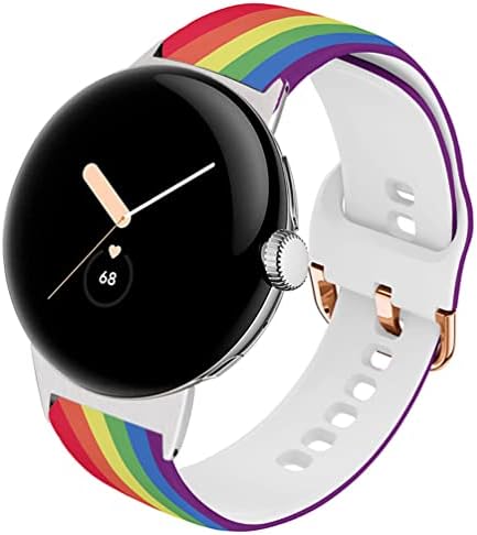 Sankel Compatible for Google Pixel Watch Bands,Women [No Gap] Soft Silicone Pattern Printed Sport Replacement Wristband Durable Waterproof Pixel Watch Strap Band for Google Pixel Watch (Rainbow)