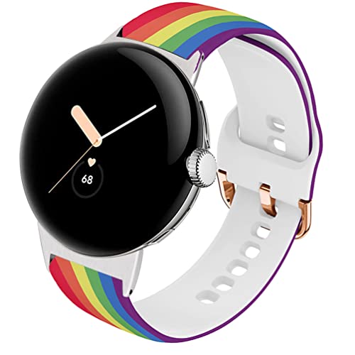 Sankel Compatible For Google Pixel Watch Bands,Women [No Gap] Soft Silicone Pattern Printed Sport Replacement Wristband Durable Waterproof Pixel Watch Strap Band For Google Pixel Watch (Rainbow) #TOP30