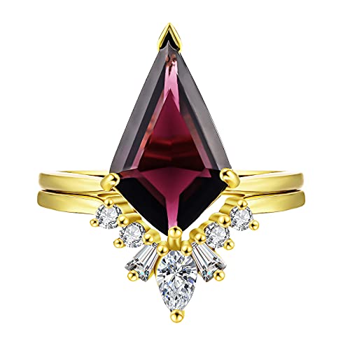 LAZLUVU Engagement Rings Fake Cubic Zirconia Crystal Ring Red Tone Eternity Kite Cut Rings for Women Jewelry Size 8