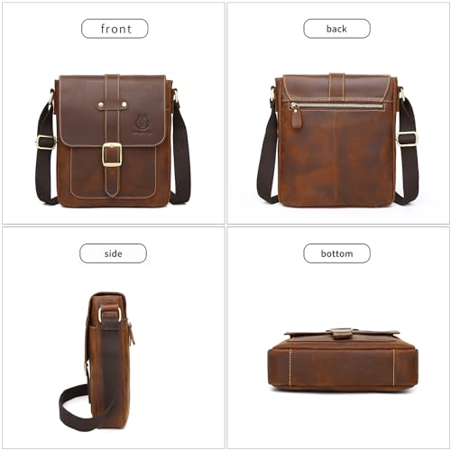 Image of Leather Messenger Bag for Men Vintage Man Purse Mens Handbag Leather Crossbody Shoulder Bag for Work Travel | Vintage
