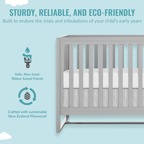 Image of Dream On Me Arlo 5-in-1 Convertible Full-Size Baby Crib in Pebble Grey, GreenGuard Gold & JPMA, Converts to Toddler, Day & Full-Size Bed, 3 Mattress Heights, Non-Toxic Finish, Sustainable Pinewood