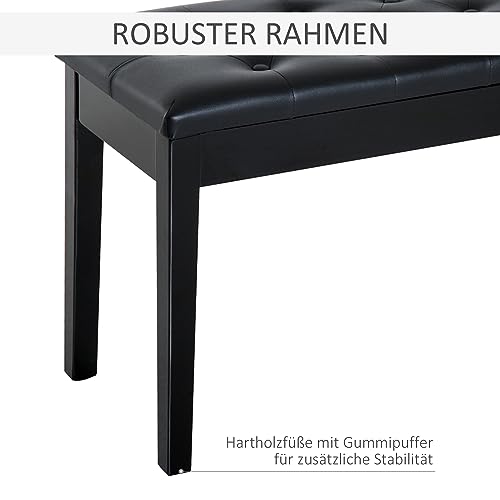 HOMCOM Taboret fortepianowy ławka do fortepianu w tradycyjnym stylu wiejskim taboret kosmetyczny miejsce do przechowywania drewno gumowe sztuczna skóra czarna 76 x 36 x 50 cm
