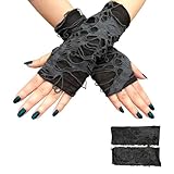 Halloween Handschuhe,Kostüm Gothic Spinnennetz Hexen Accessoires Damen Armstulpen,Goth Emo Voodoo Hexe Schminke Netzhandschuhe,Punk Spinnweben Handschuh,Halloween-Handschuhe für Herren Hand Zubehör