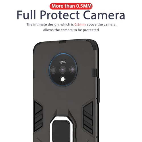 Image of Pikkme D5 Tough Armor Bumper Back Cover Case for Oneplus 7T |Ring Holder & Kickstand in-Built (Black)