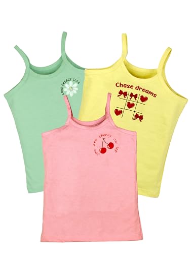 Image of KiddoPanti Girls 100% Cotton Printed Camisoles Tank Top Slips Pack of 3