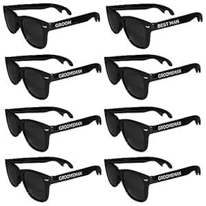 Groomsmen Bottle Opener Sunglasses 8 Pack, Wedding Sunglasses, Bachelor Party Supplies for Groom, Best Man, Groomsman