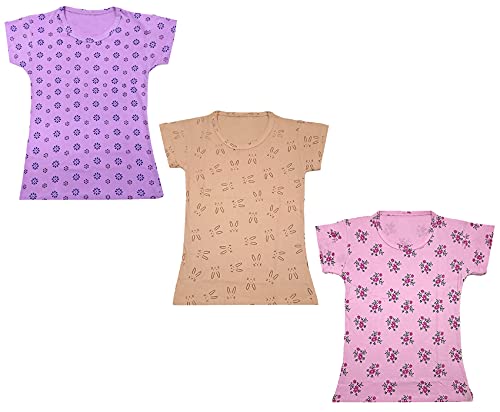 Image of indi weaves Girls Printed Cotton Half Sleeves Tshirts (Pack of 3)
