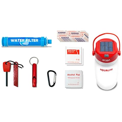 Eton Solar Powered Lantern with Integrated Water Bottle & Personal 8-Piece Emergency Survival Kit Cover