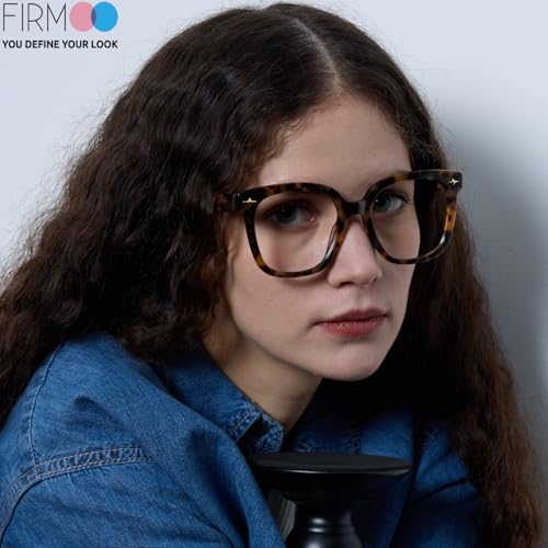 Image of Firmoo Oversized Blue Light Glasses for Women Men Large Frame Anti Eyestrain & UV Protection Computer Gaming Blue Blocker Eyeglasses(Glare Black)