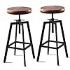 Set of 2 vintage bar stools 256 315inch height adjustable farmhouse dinning stool swivel wooden seat kitchen island counter chair  urban country home decor