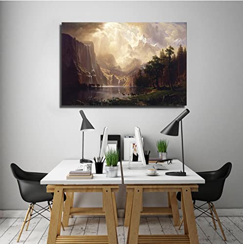 Toile montagne Bierstadt pour habiller un grand mur vide tableau salon 60x90cm