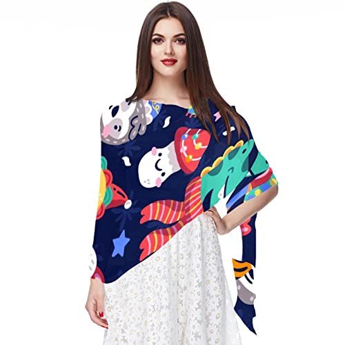 Foulard en mousseline de soie bonhomme de neige rouge et vert pour femme