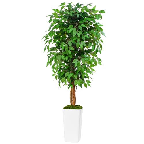 Keeplush 6ft Ficus Artificial Tree with 3 Natural Curved Trunks, 74' Tall Lush Faux Tree for Home...