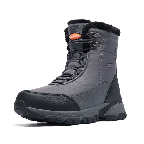 SHULOOK Winterstiefel Herren Wasserdicht Warm Gefüttert Winterschuhe Herren Schneestiefelrutschfeste Hohe Wanderschuhe Outdoor Schuhe Winter für Wandern Arbeiten Camping (Grau EU 43)